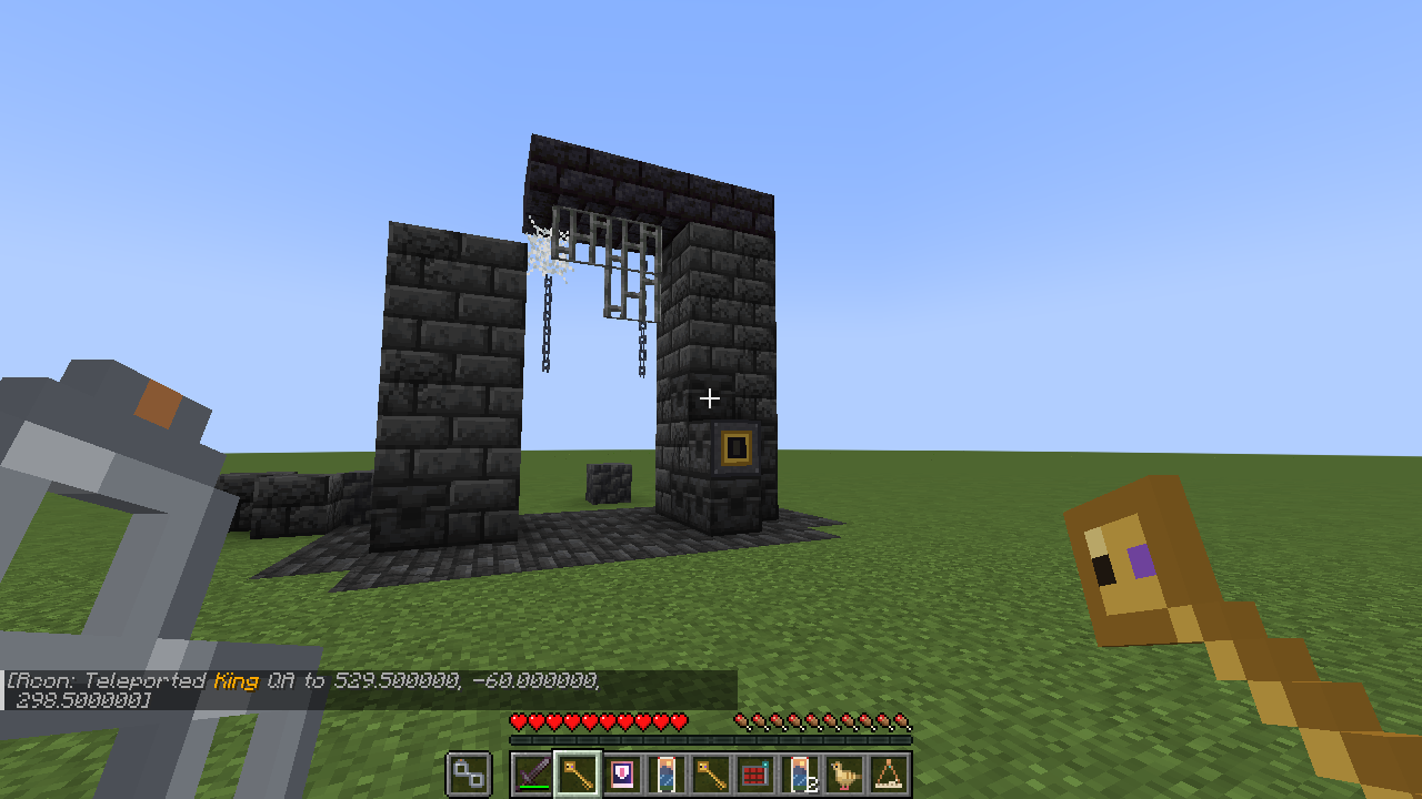 Historical Prison Gate test ruin with gate lock, chains and deepslate masonry.